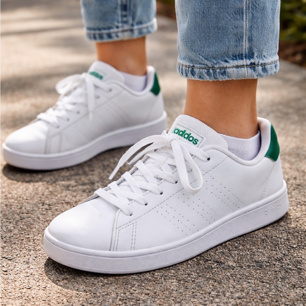 Adidas Advantage Kids Sneakers White Green US 3.5 Youth Court Tennis Shoes